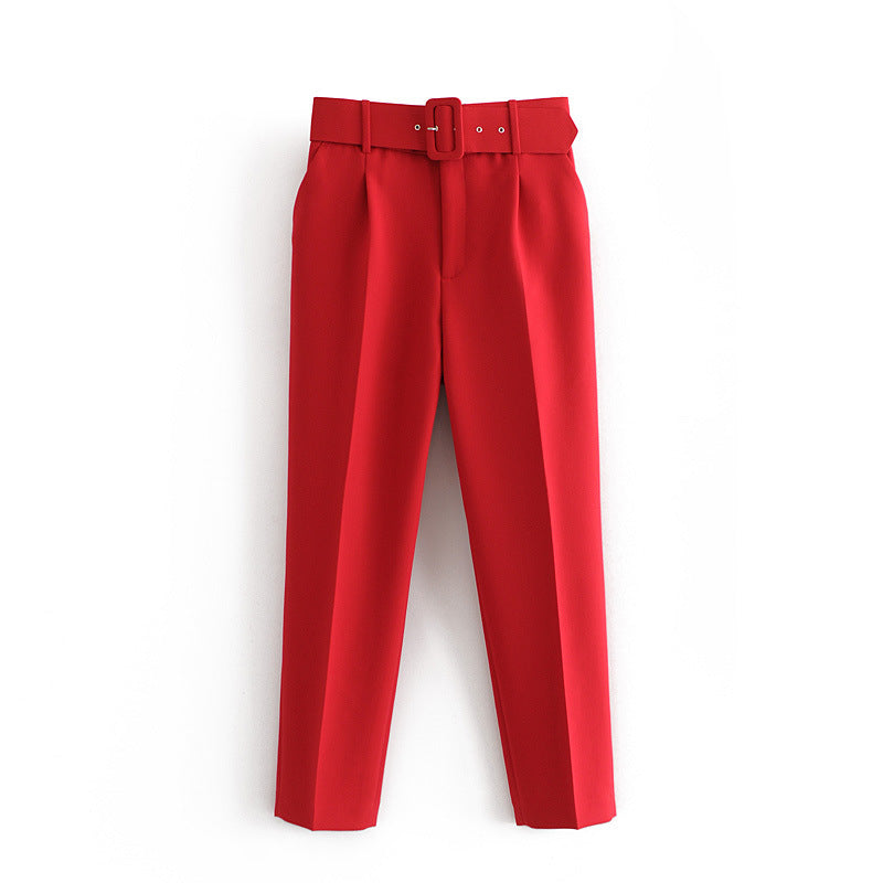 Slim Fit And Slimming Waist Belt Accessories, High Waisted Casual Pants, Yellow Cropped Pants