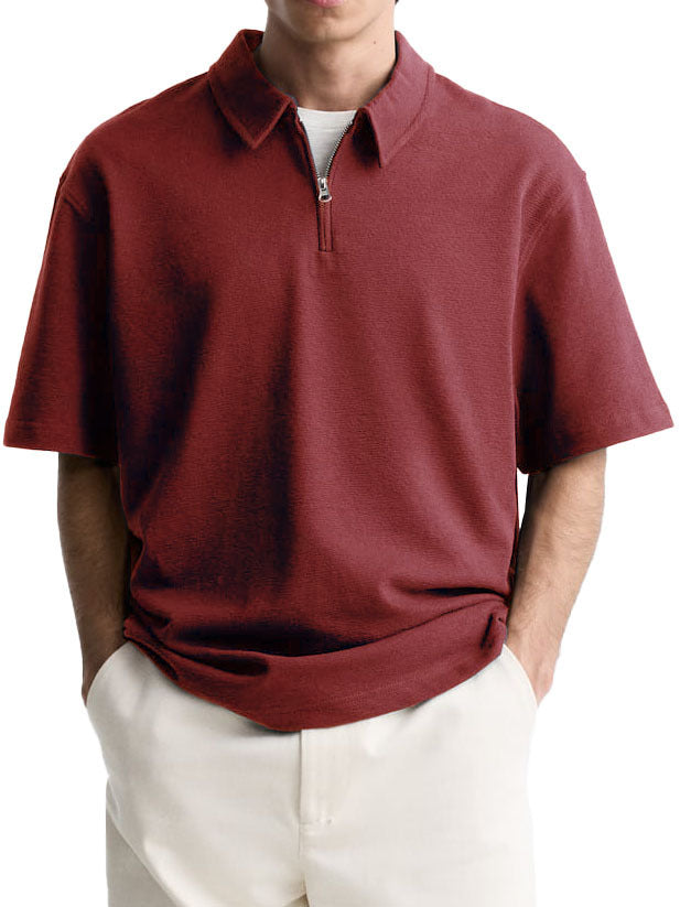 Men's Casual Zipper Polo Shirt Summer Comfortable Breathable Lapels Short-sleeved Top