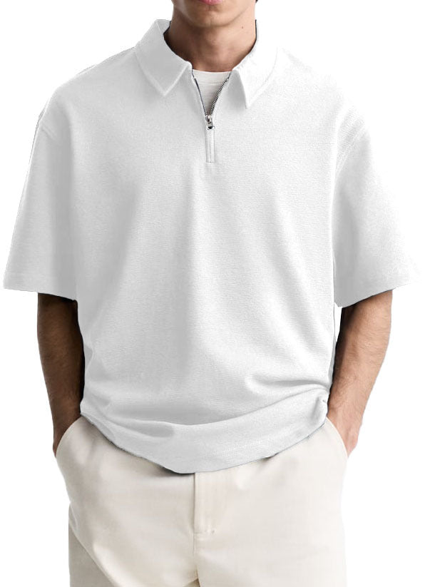 Men's Casual Zipper Polo Shirt Summer Comfortable Breathable Lapels Short-sleeved Top