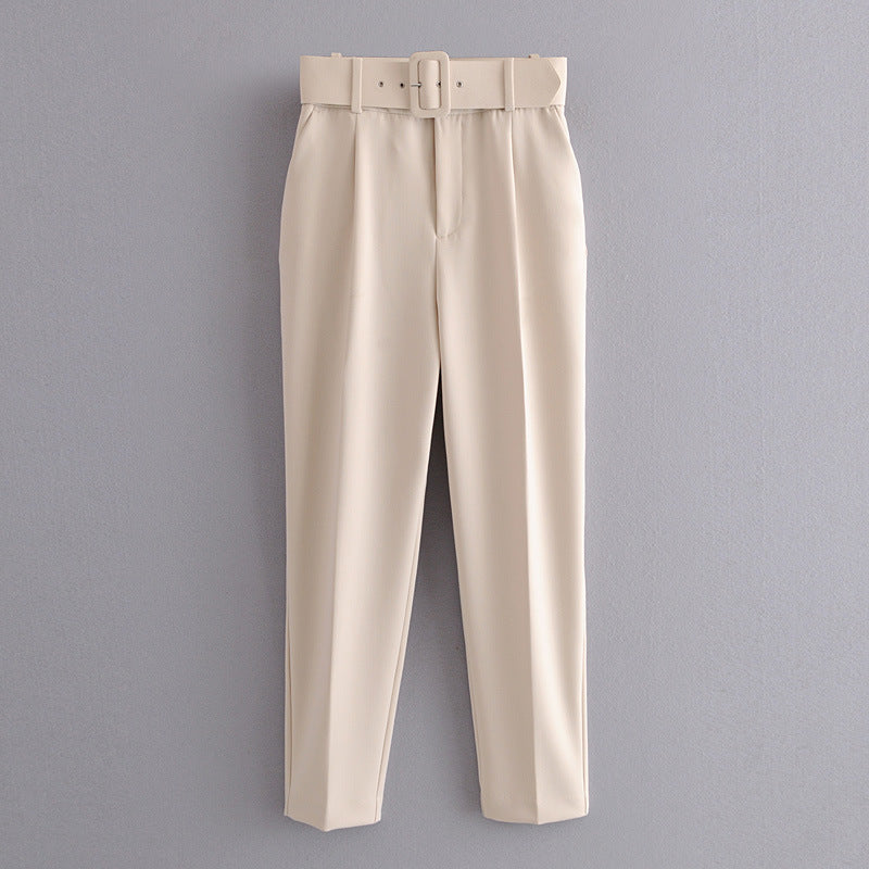 Slim Fit And Slimming Waist Belt Accessories, High Waisted Casual Pants, Yellow Cropped Pants