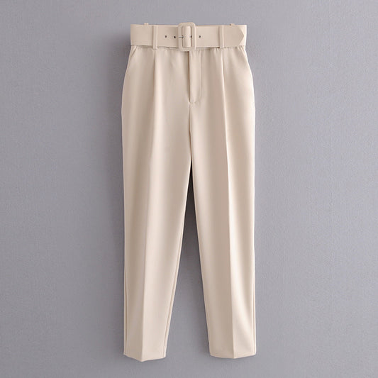 Slim Fit And Slimming Waist Belt Accessories, High Waisted Casual Pants, Yellow Cropped Pants