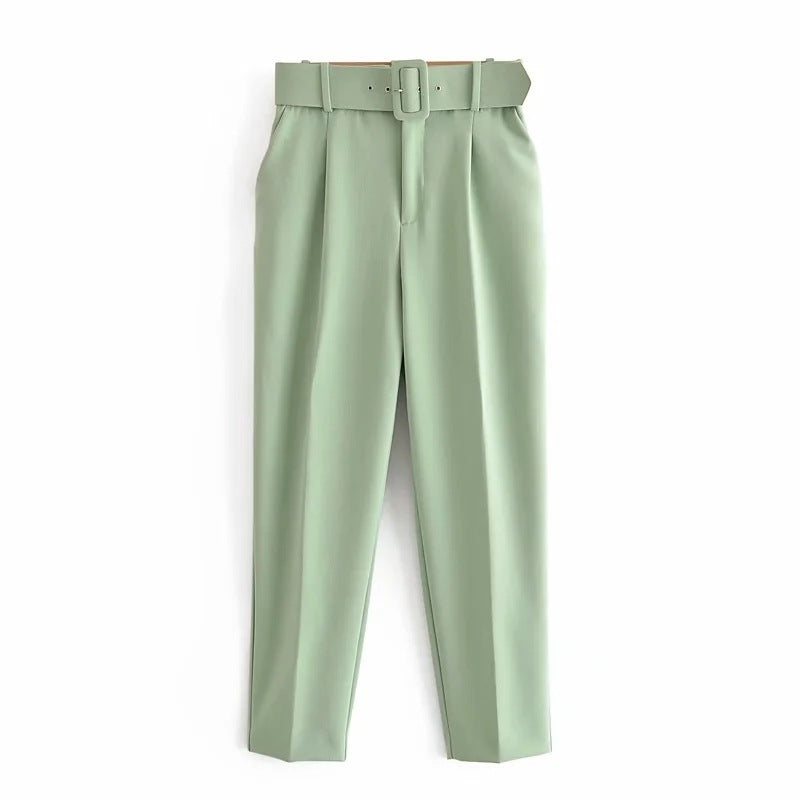 Slim Fit And Slimming Waist Belt Accessories, High Waisted Casual Pants, Yellow Cropped Pants