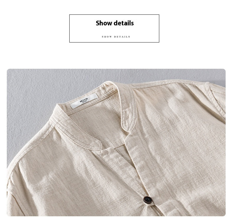 Ramie Long Sleeve Shirt Loose Casual Stand Collar National Style Linen Youth Simplicity