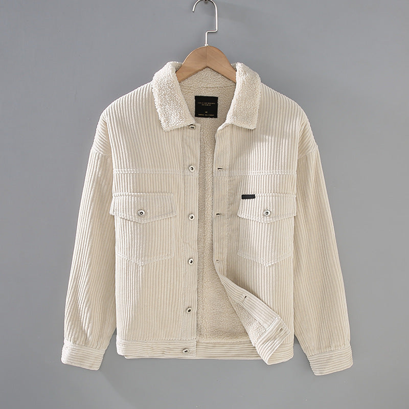 Winter New Japanese Style Corduroy Plus Sheep Chilli Velvet Jacket Casual Men's Coat