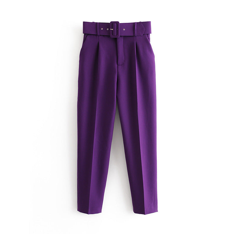 Slim Fit And Slimming Waist Belt Accessories, High Waisted Casual Pants, Yellow Cropped Pants