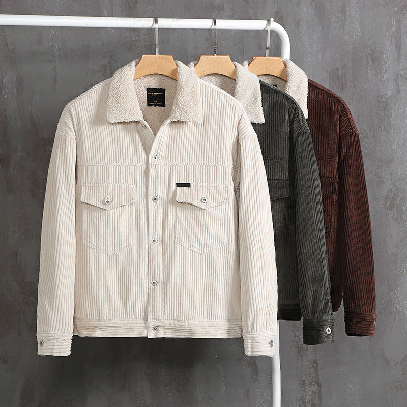 Winter New Japanese Style Corduroy Plus Sheep Chilli Velvet Jacket Casual Men's Coat