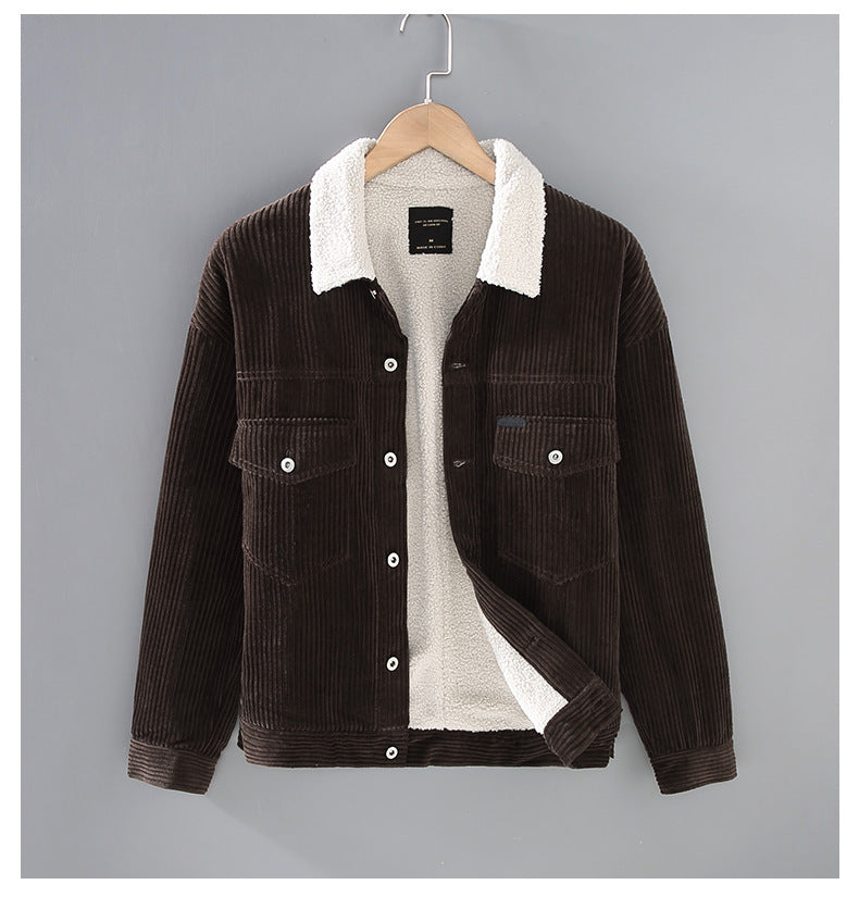 Winter New Japanese Style Corduroy Plus Sheep Chilli Velvet Jacket Casual Men's Coat