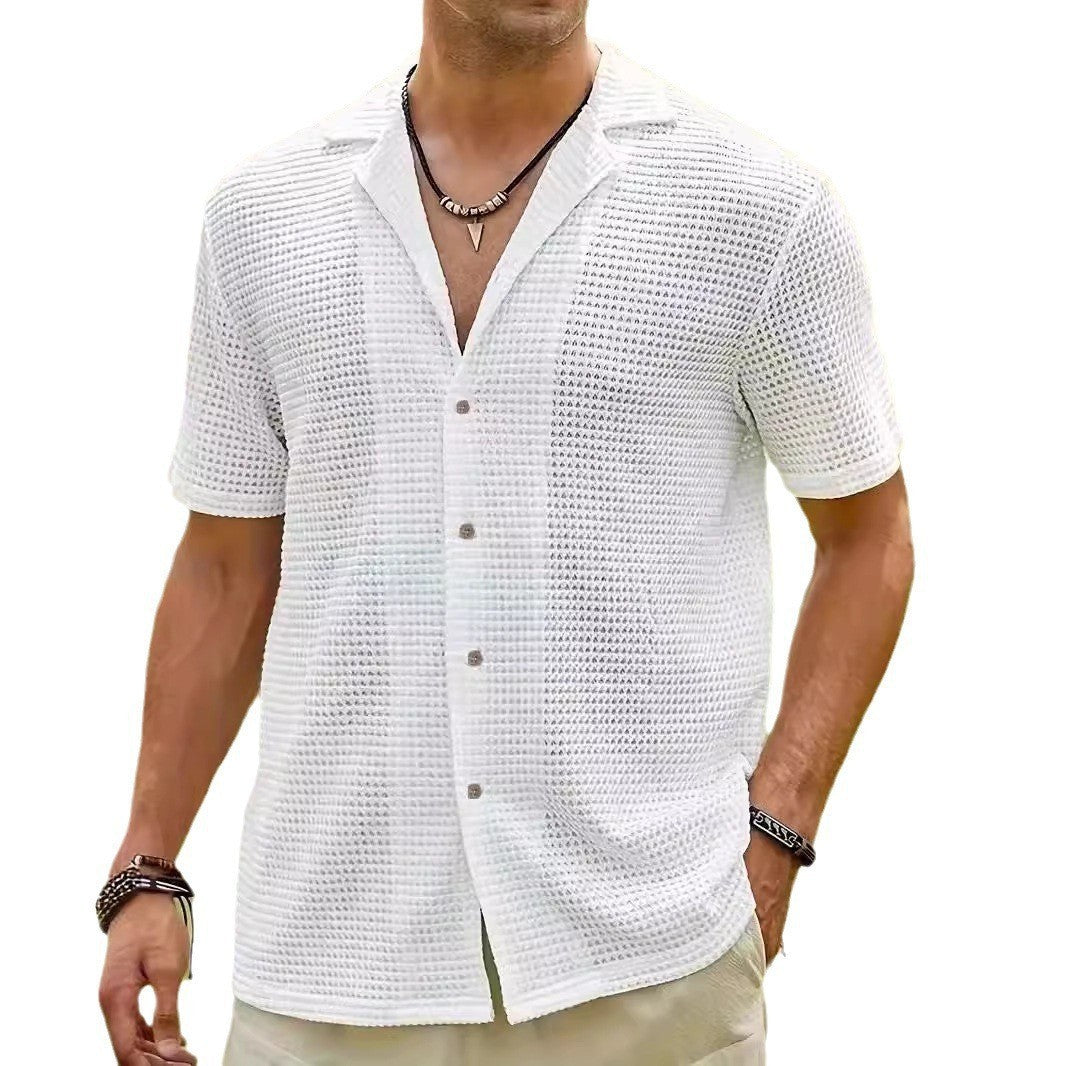 European And American Men's Fashion Short-sleeved Casual Waffle Top T-shirt Shirt
