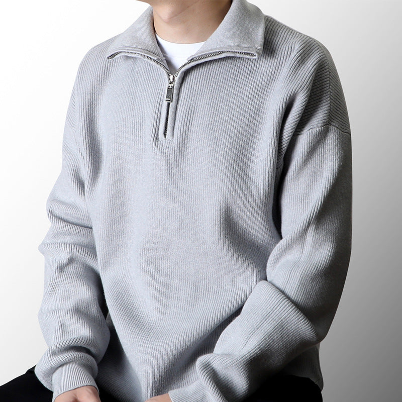 Half Zipped Stand Collar Sweater Men's Autumn And Winter Idle Style