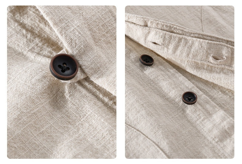 Ramie Long Sleeve Shirt Loose Casual Stand Collar National Style Linen Youth Simplicity