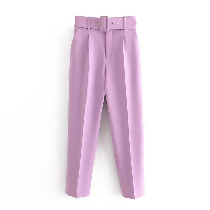 Slim Fit And Slimming Waist Belt Accessories, High Waisted Casual Pants, Yellow Cropped Pants
