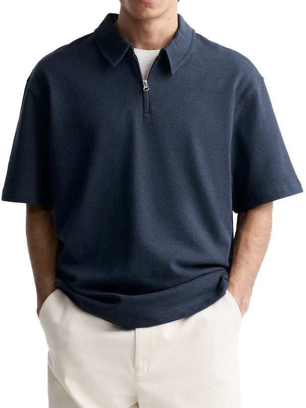 Men's Casual Zipper Polo Shirt Summer Comfortable Breathable Lapels Short-sleeved Top