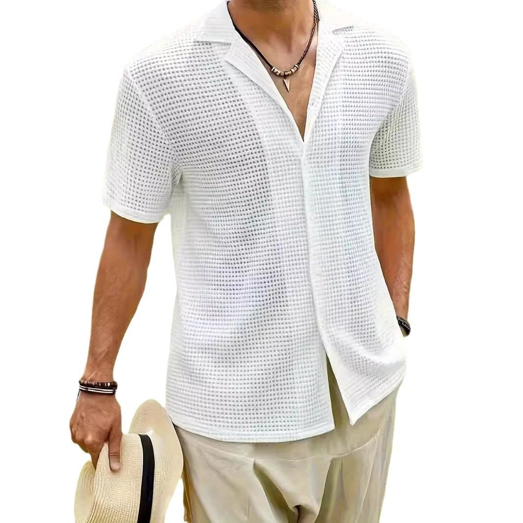 European And American Men's Fashion Short-sleeved Casual Waffle Top T-shirt Shirt