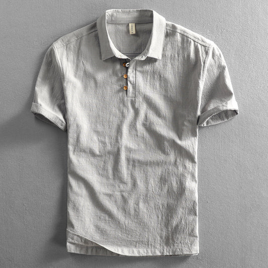 Spring And Summer Men's Linen Shirt Slim Pullover Short Sleeve Shirt Half Sleeve Retro Shirt Lonely Sail