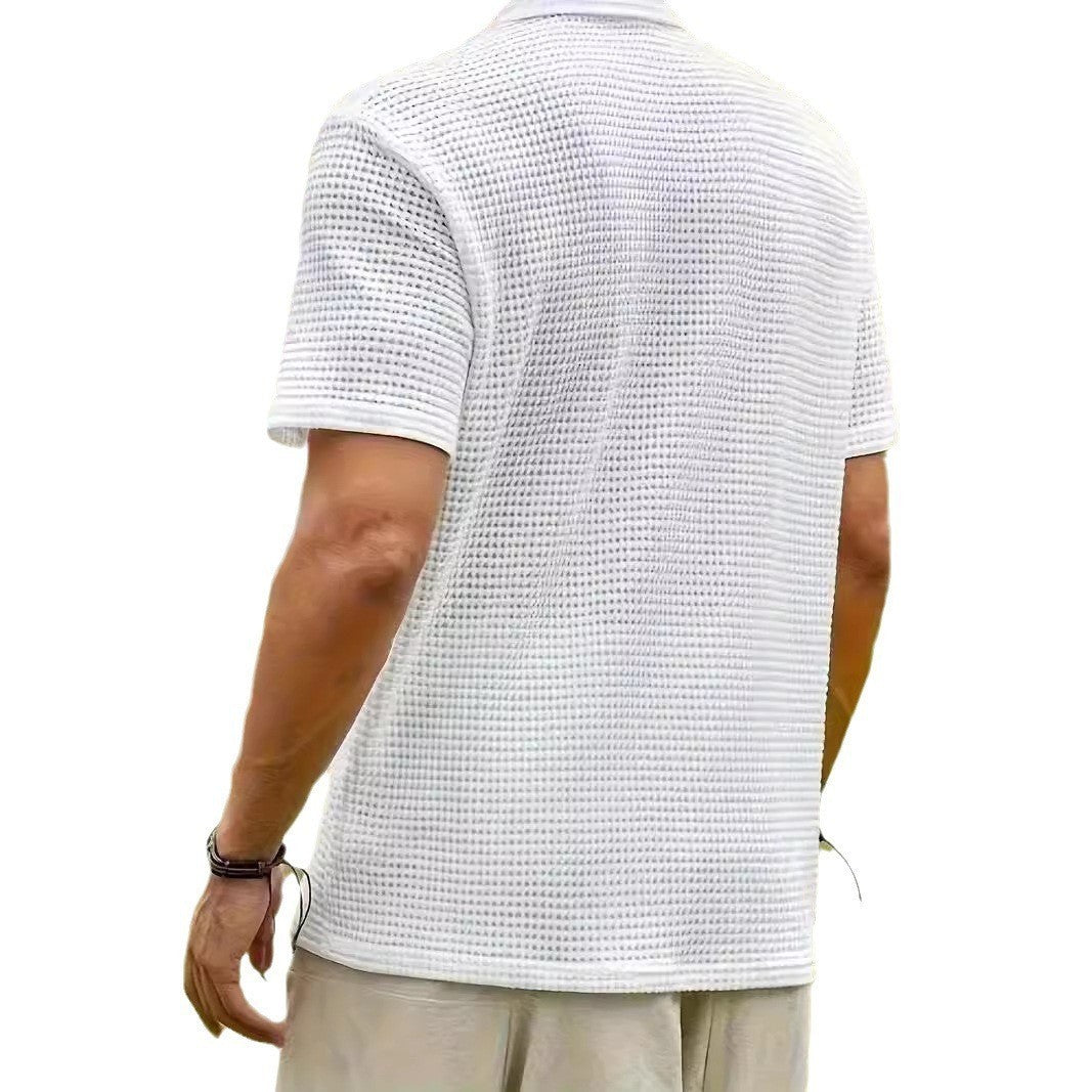 European And American Men's Fashion Short-sleeved Casual Waffle Top T-shirt Shirt
