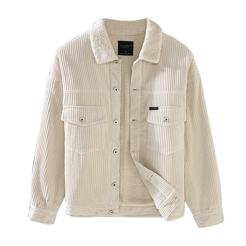 Winter New Japanese Style Corduroy Plus Sheep Chilli Velvet Jacket Casual Men's Coat