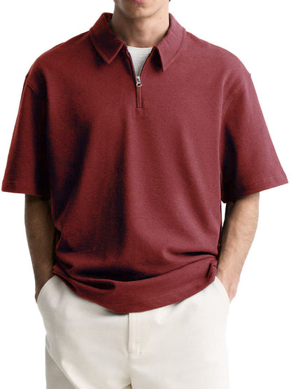 Men's Casual Zipper Polo Shirt Summer Comfortable Breathable Lapels Short-sleeved Top