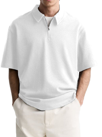 Men's Casual Zipper Polo Shirt Summer Comfortable Breathable Lapels Short-sleeved Top