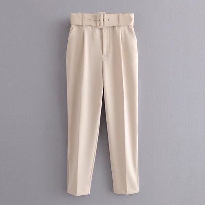 Slim Fit And Slimming Waist Belt Accessories, High Waisted Casual Pants, Yellow Cropped Pants