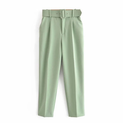 Slim Fit And Slimming Waist Belt Accessories, High Waisted Casual Pants, Yellow Cropped Pants