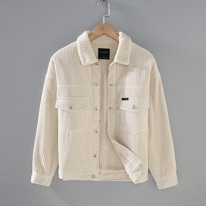 Winter New Japanese Style Corduroy Plus Sheep Chilli Velvet Jacket Casual Men's Coat