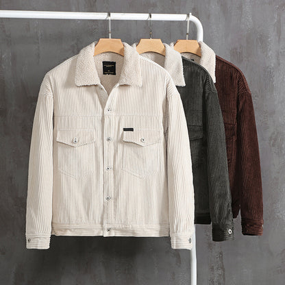 Winter New Japanese Style Corduroy Plus Sheep Chilli Velvet Jacket Casual Men's Coat