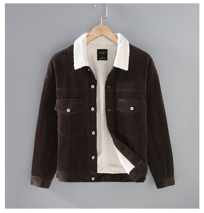 Winter New Japanese Style Corduroy Plus Sheep Chilli Velvet Jacket Casual Men's Coat