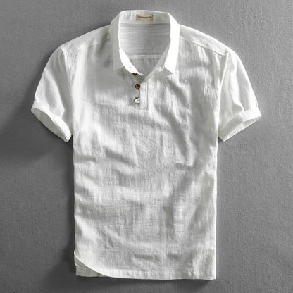Spring And Summer Men's Linen Shirt Slim Pullover Short Sleeve Shirt Half Sleeve Retro Shirt Lonely Sail