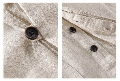 Ramie Long Sleeve Shirt Loose Casual Stand Collar National Style Linen Youth Simplicity