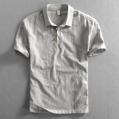 Spring And Summer Men's Linen Shirt Slim Pullover Short Sleeve Shirt Half Sleeve Retro Shirt Lonely Sail