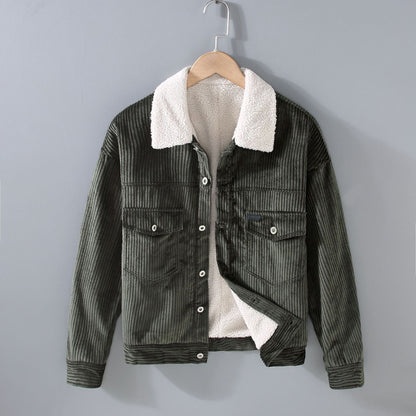 Winter New Japanese Style Corduroy Plus Sheep Chilli Velvet Jacket Casual Men's Coat