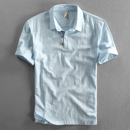 Spring And Summer Men's Linen Shirt Slim Pullover Short Sleeve Shirt Half Sleeve Retro Shirt Lonely Sail