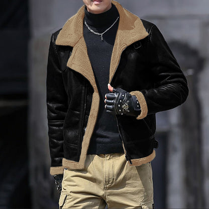 Fur One Lamb Wool Men's Coat Thickened Fleece-lined Suede Fabric Jacket