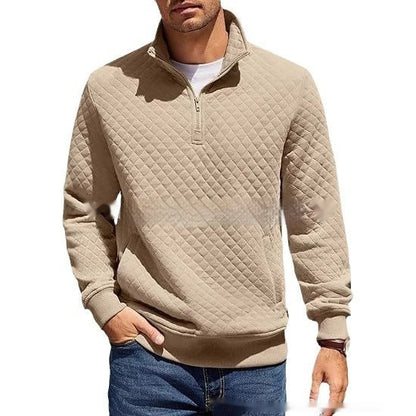 Long Sleeve Knitted Zip Pullover Plaid Sweatshirt